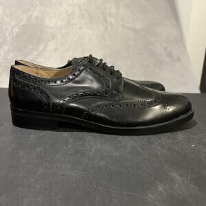 Leone Dress Shoes Mens Size 43 Black Leather Brogue Wingtip Made In Italy